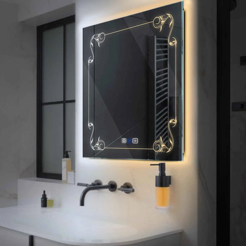 Miroir LED Carré | boutons tactiles | Fonction Anti-Buée | Température de couleur réglable - Reyze Série Good Vibes Modèle 5