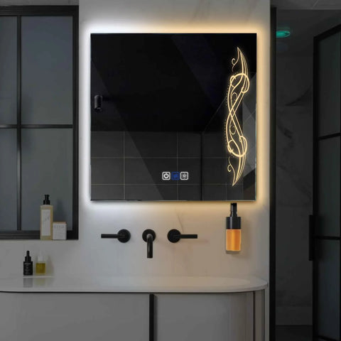Miroir LED Carré | boutons tactiles | Fonction Anti-Buée | Température de couleur réglable - Reyze Série Good Vibes Modèle 6