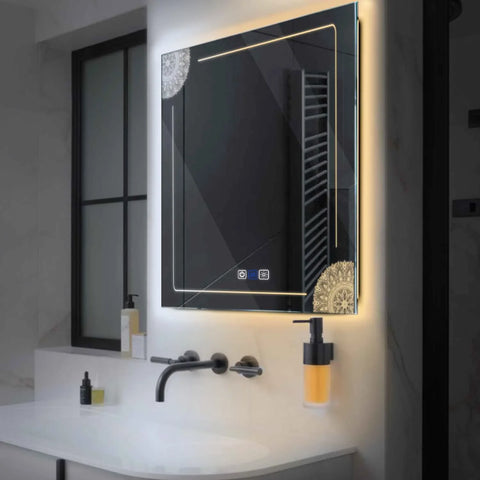 Miroir LED Carré | boutons tactiles | Fonction Anti-Buée | Température de couleur réglable - Reyze Série Good Vibes Modèle 7