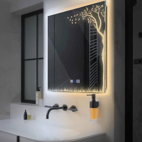 Miroir LED Carré | boutons tactiles | Fonction Anti-Buée | Température de couleur réglable - Reyze Série Good Vibes Modèle 8