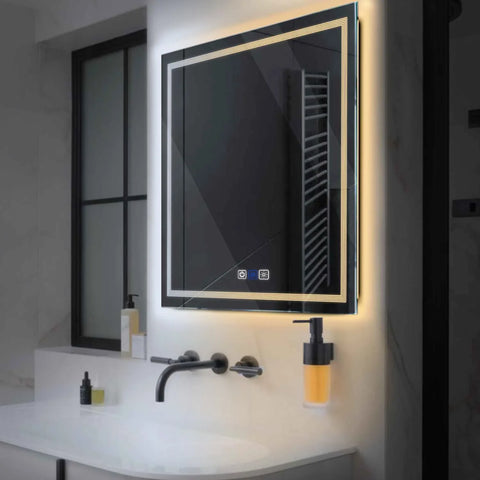 Miroir LED Carré | boutons tactiles | Fonction Anti-Buée | Température de couleur réglable - Reyze Série Minimal Modèle 1