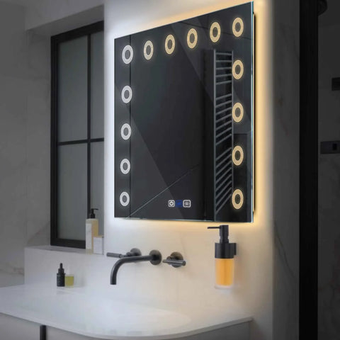 Miroir LED Carré | boutons tactiles | Fonction Anti-Buée | Température de couleur réglable - Reyze Série Minimal Modèle 4