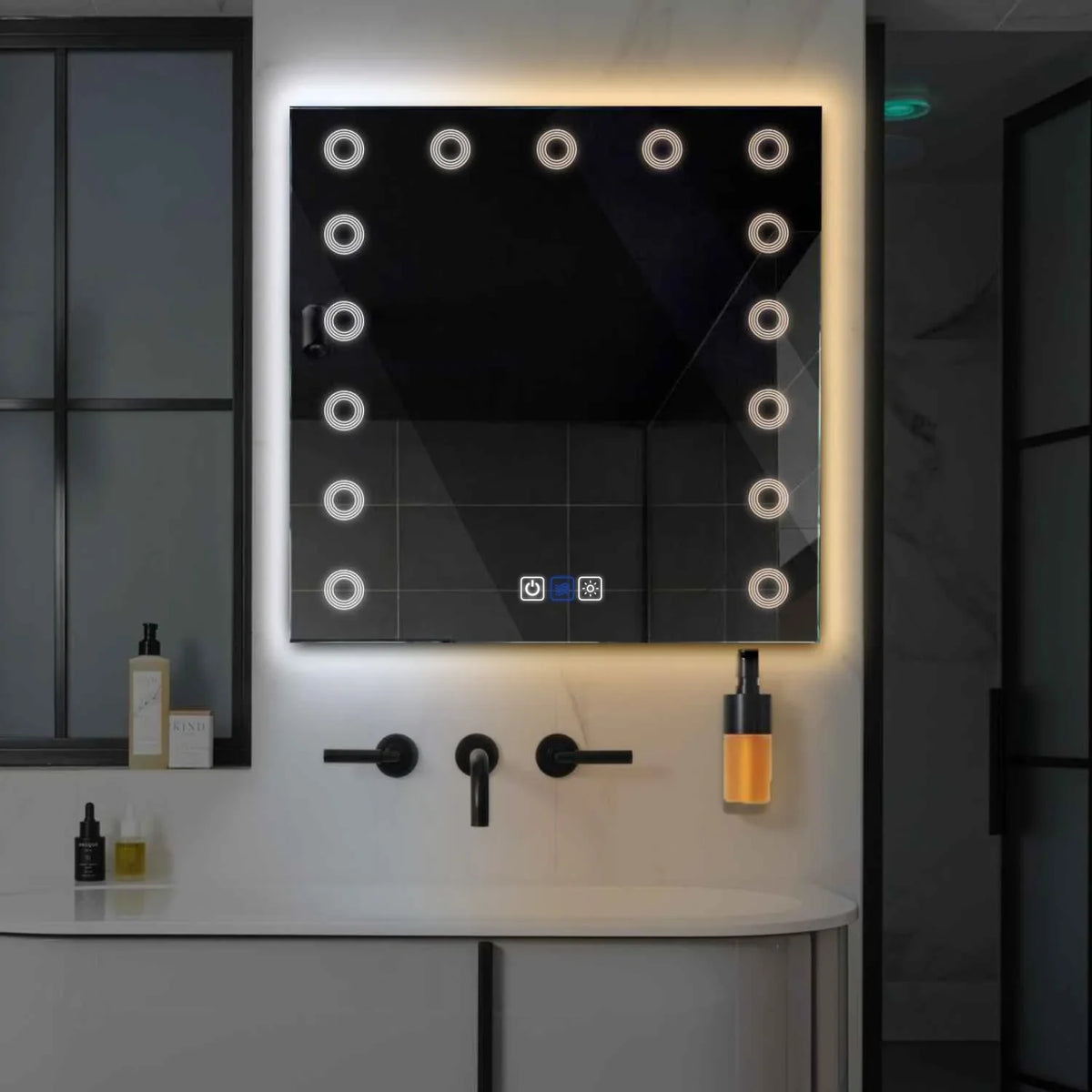 Miroir LED Carré | boutons tactiles | Fonction Anti-Buée | Température de couleur réglable - Reyze Série Minimal Modèle 4