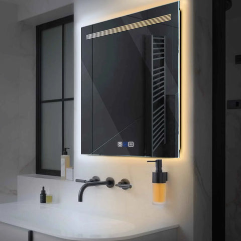 Miroir LED Carré | boutons tactiles | Fonction Anti-Buée | Température de couleur réglable - Reyze Série Minimal Modèle 5