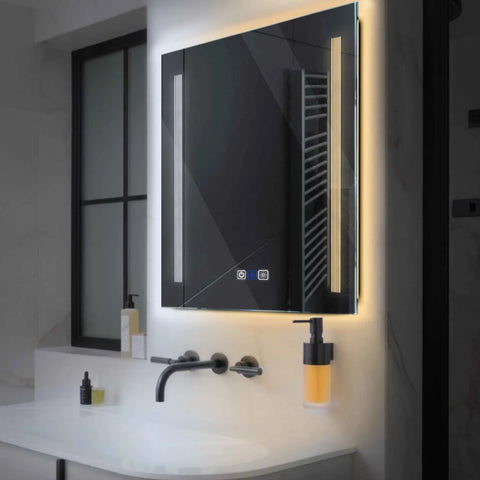 Miroir LED Carré | boutons tactiles | Fonction Anti-Buée | Température de couleur réglable - Reyze Série Minimal Modèle 7