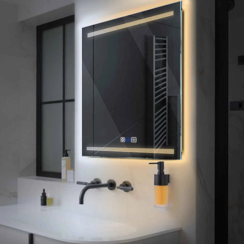 Miroir LED Carré | boutons tactiles | Fonction Anti-Buée | Température de couleur réglable - Reyze Série Minimal Modèle 8