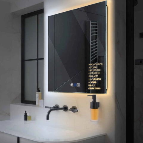 Miroir LED Carré | boutons tactiles | Fonction Anti-Buée | Température de couleur réglable - Reyze Série Motivated Modèle 2
