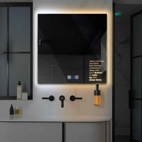 Miroir LED Carré | boutons tactiles | Fonction Anti-Buée | Température de couleur réglable - Reyze Série Motivated Modèle 2