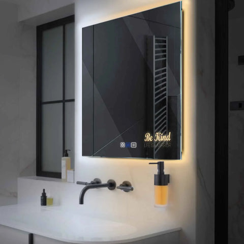 Miroir LED Carré | boutons tactiles | Fonction Anti-Buée | Température de couleur réglable - Reyze Série Motivated Modèle 6