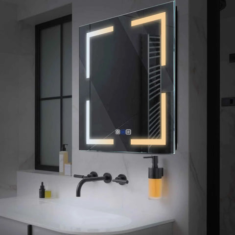 Miroir LED Carré | boutons tactiles | Fonction Anti-Buée | Température de couleur réglable - Reyze Série Salono Modèle 2