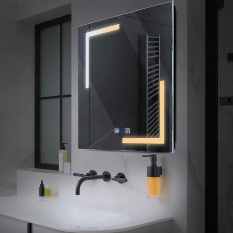 Miroir LED Carré | boutons tactiles | Fonction Anti-Buée | Température de couleur réglable - Reyze Série Salono Modèle 3
