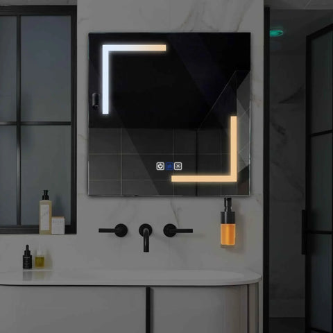Miroir LED Carré | boutons tactiles | Fonction Anti-Buée | Température de couleur réglable - Reyze Série Salono Modèle 3