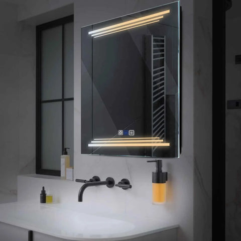 Miroir LED Carré | boutons tactiles | Fonction Anti-Buée | Température de couleur réglable - Reyze Série Salono Modèle 7