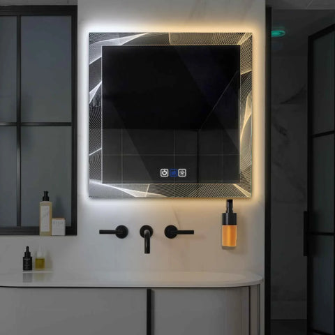 Miroir LED Carré | boutons tactiles | Fonction Anti-Buée | Température de couleur réglable - Reyze Série Simetria Modèle 2
