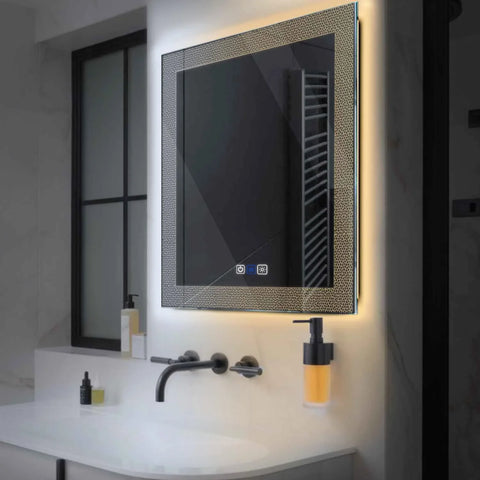 Miroir LED Carré | boutons tactiles | Fonction Anti-Buée | Température de couleur réglable - Reyze Série Simetria Modèle 4