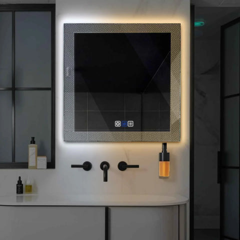 Miroir LED Carré | boutons tactiles | Fonction Anti-Buée | Température de couleur réglable - Reyze Série Simetria Modèle 4