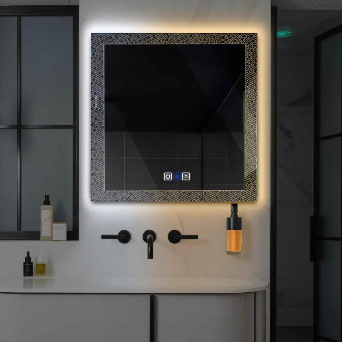 Miroir LED Carré | boutons tactiles | Fonction Anti-Buée | Température de couleur réglable - Reyze Série Simetria Modèle 5