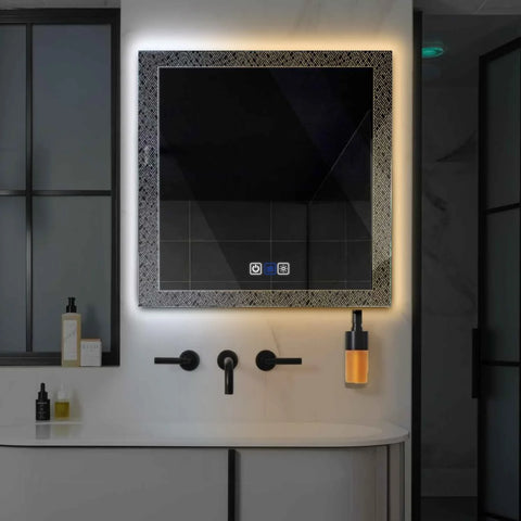Miroir LED Carré | boutons tactiles | Fonction Anti-Buée | Température de couleur réglable - Reyze Série Simetria Modèle 5