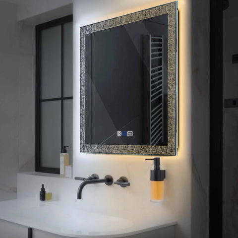 Miroir LED Carré | boutons tactiles | Fonction Anti-Buée | Température de couleur réglable - Reyze Série Simetria Modèle 6