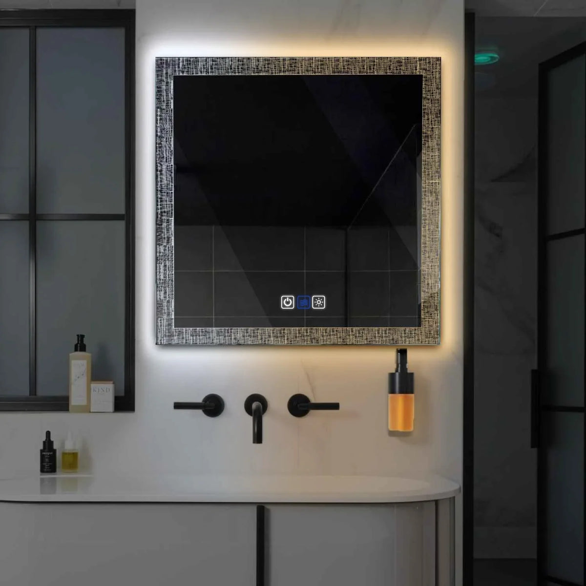 Miroir LED Carré | boutons tactiles | Fonction Anti-Buée | Température de couleur réglable - Reyze Série Simetria Modèle 6