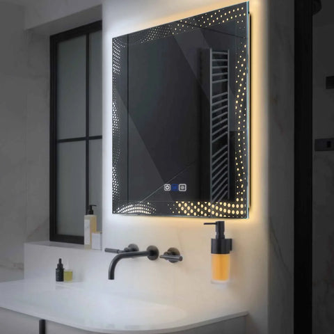 Miroir LED Carré | boutons tactiles | Fonction Anti-Buée | Température de couleur réglable - Reyze Série Simetria Modèle 8