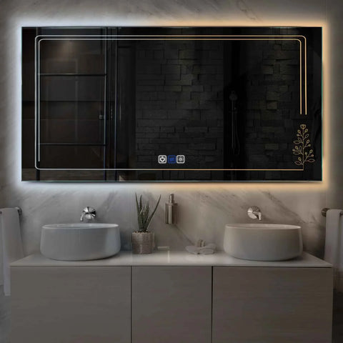 Miroir LED Horizontal | boutons tactiles | Fonction Anti-Buée | Température de couleur réglable - Reyze Série Good Vibes Modèle 3