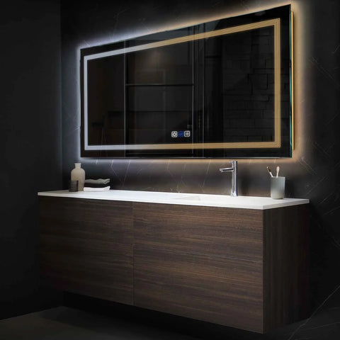 Miroir LED Horizontal | boutons tactiles | Fonction Anti-Buée | Température de couleur réglable - Reyze Série Minimal Modèle 1