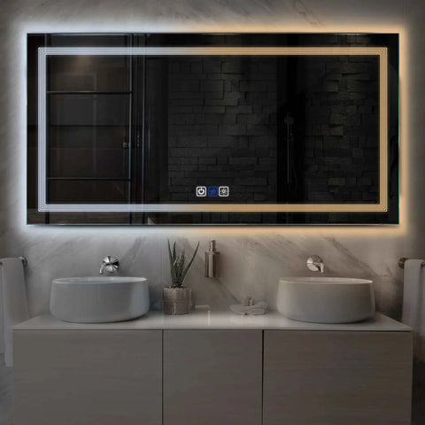 Miroir LED Horizontal | boutons tactiles | Fonction Anti-Buée | Température de couleur réglable - Reyze Série Minimal Modèle 1