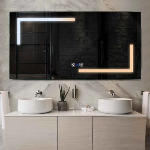 Miroir LED Horizontal | boutons tactiles | Fonction Anti-Buée | Température de couleur réglable - Reyze Série Salono Modèle 3