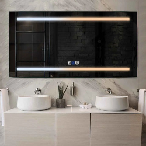 Miroir LED Horizontal | boutons tactiles | Fonction Anti-Buée | Température de couleur réglable - Reyze Série Salono Modèle 4