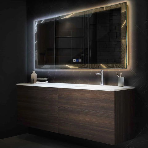 Miroir LED Horizontal | boutons tactiles | Fonction Anti-Buée | Température de couleur réglable - Reyze Série Simetria Modèle 2