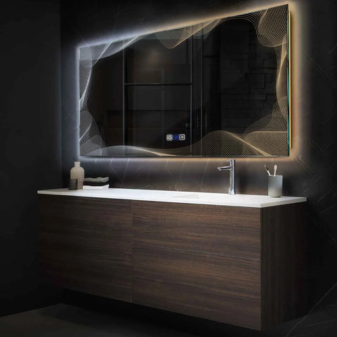 Miroir LED Horizontal | boutons tactiles | Fonction Anti-Buée | Température de couleur réglable - Reyze Série Simetria Modèle 3