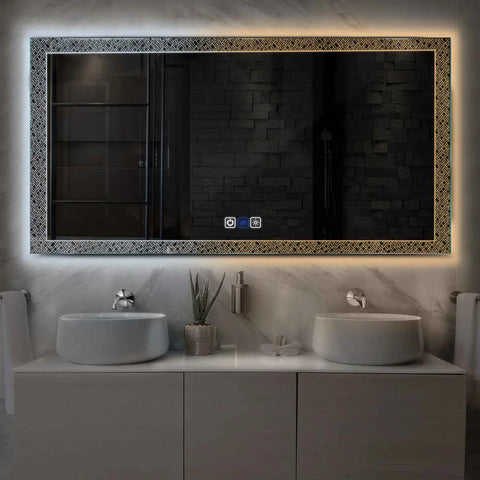 Miroir LED Horizontal | boutons tactiles | Fonction Anti-Buée | Température de couleur réglable - Reyze Série Simetria Modèle 5