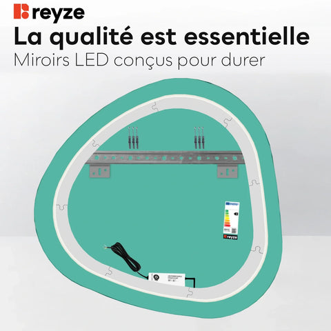 Miroir LED Asymétrique | Sans Boutons Tactiles | Lumière blanche neutre - Reyze Série Salono Modèle 1
