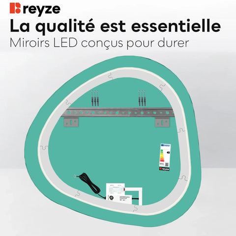 Miroir LED Asymétrique | Bouton Tactile | Lumière blanche froide - Reyze Série Salono Modèle 1