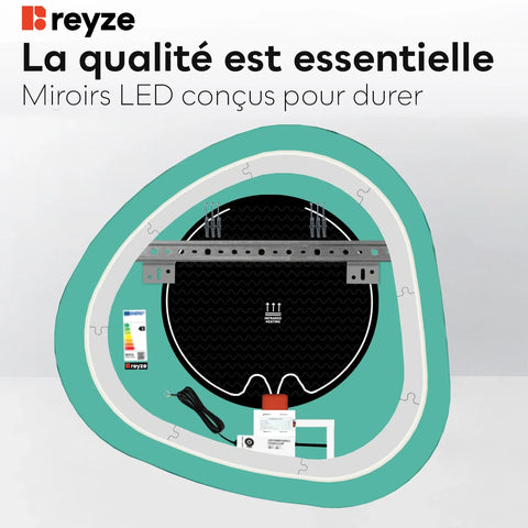 Miroir LED Asymétrique | boutons tactiles | Fonction Anti-Buée | Lumière blanche froide - Reyze Série Salono Modèle 1