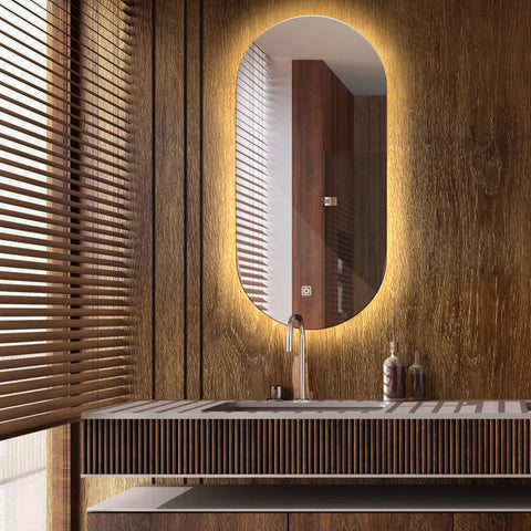 Miroir LED Ovale | Bouton Tactile | Lumière Blanche Chaude - Reyze Série Ambient Modèle 1