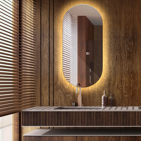 Miroir LED Ovale | Sans Boutons Tactiles | Lumière Blanche Chaude - Reyze Série Ambient Modèle 1
