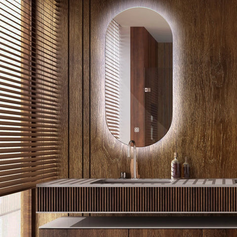 Miroir LED Ovale | Bouton Tactile | Lumière blanche froide - Reyze Série Ambient Modèle 1