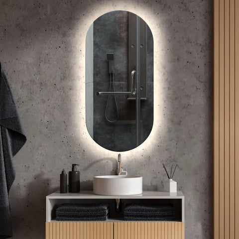 Miroir LED Ovale | Sans Boutons Tactiles | Lumière blanche neutre - Reyze Série Ambient Modèle 1