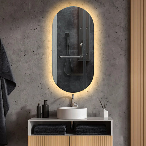 Miroir LED Ovale | Sans Boutons Tactiles | Lumière Blanche Chaude - Reyze Série Ambient Modèle 1