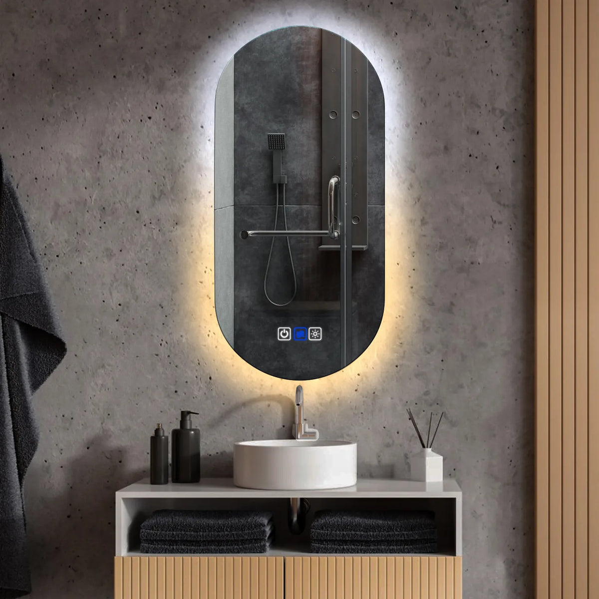 Miroir LED Ovale | boutons tactiles | Fonction Anti-Buée | Température de couleur réglable - Reyze Série Ambient Modèle 1