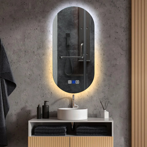 Miroir LED Ovale | boutons tactiles | Fonction Anti-Buée | Température de couleur réglable - Reyze Série Ambient Modèle 1