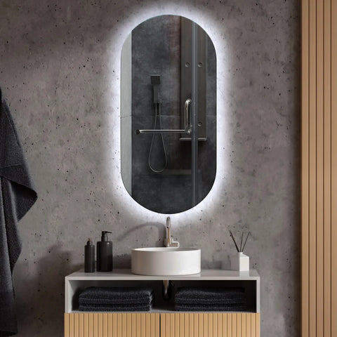Miroir LED Ovale | Sans Boutons Tactiles | Lumière blanche froide - Reyze Série Ambient Modèle 1