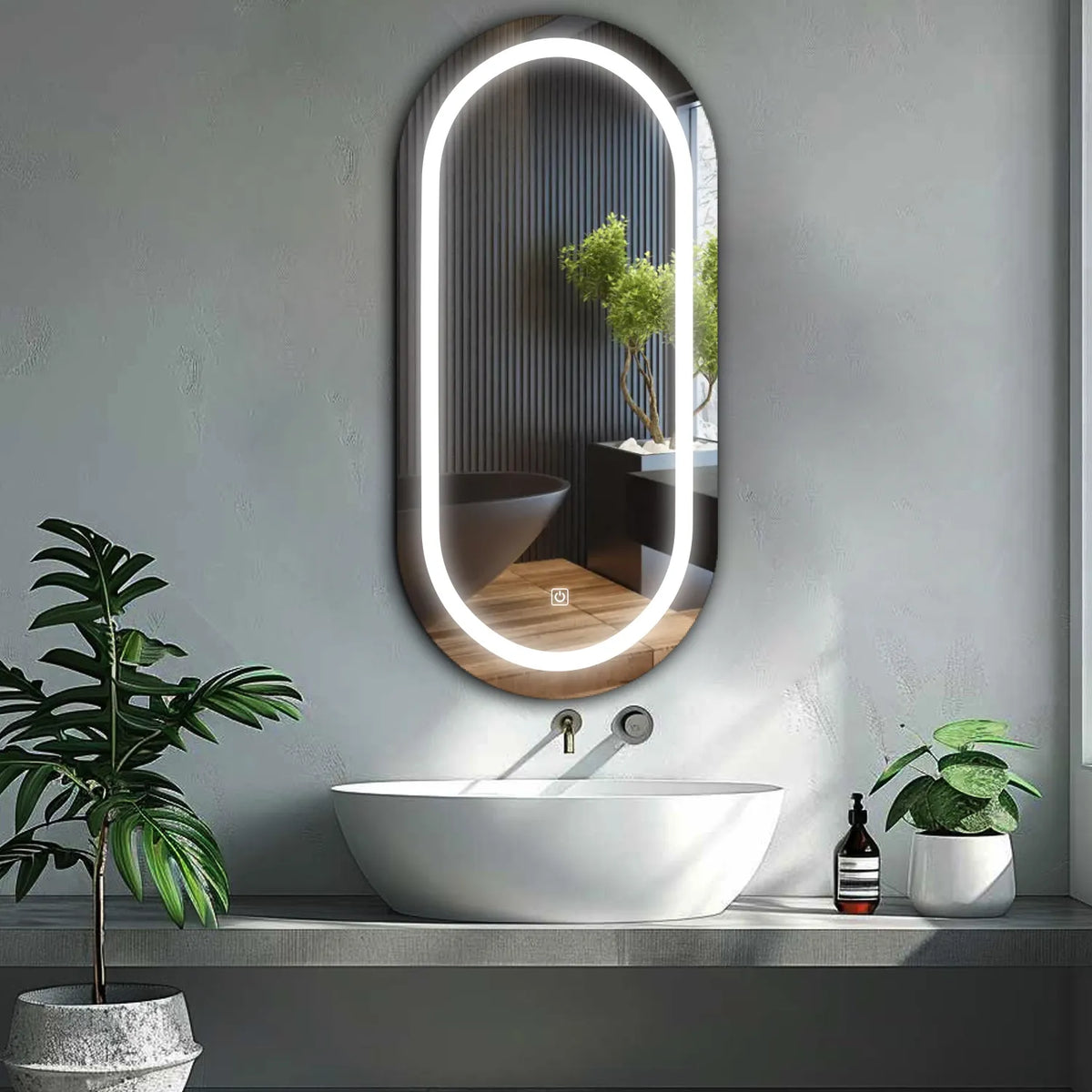 Miroir LED Ovale | Bouton Tactile | Lumière blanche froide - Reyze Série Salono Modèle 1