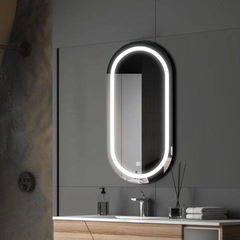 Miroir LED Ovale | Bouton Tactile | Lumière blanche froide - Reyze Série Salono Modèle 1