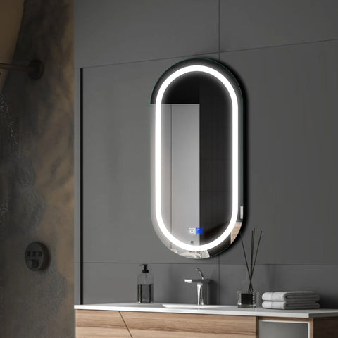 Miroir LED Ovale | boutons tactiles | Fonction Anti-Buée | Lumière blanche froide - Reyze Série Salono Modèle 1