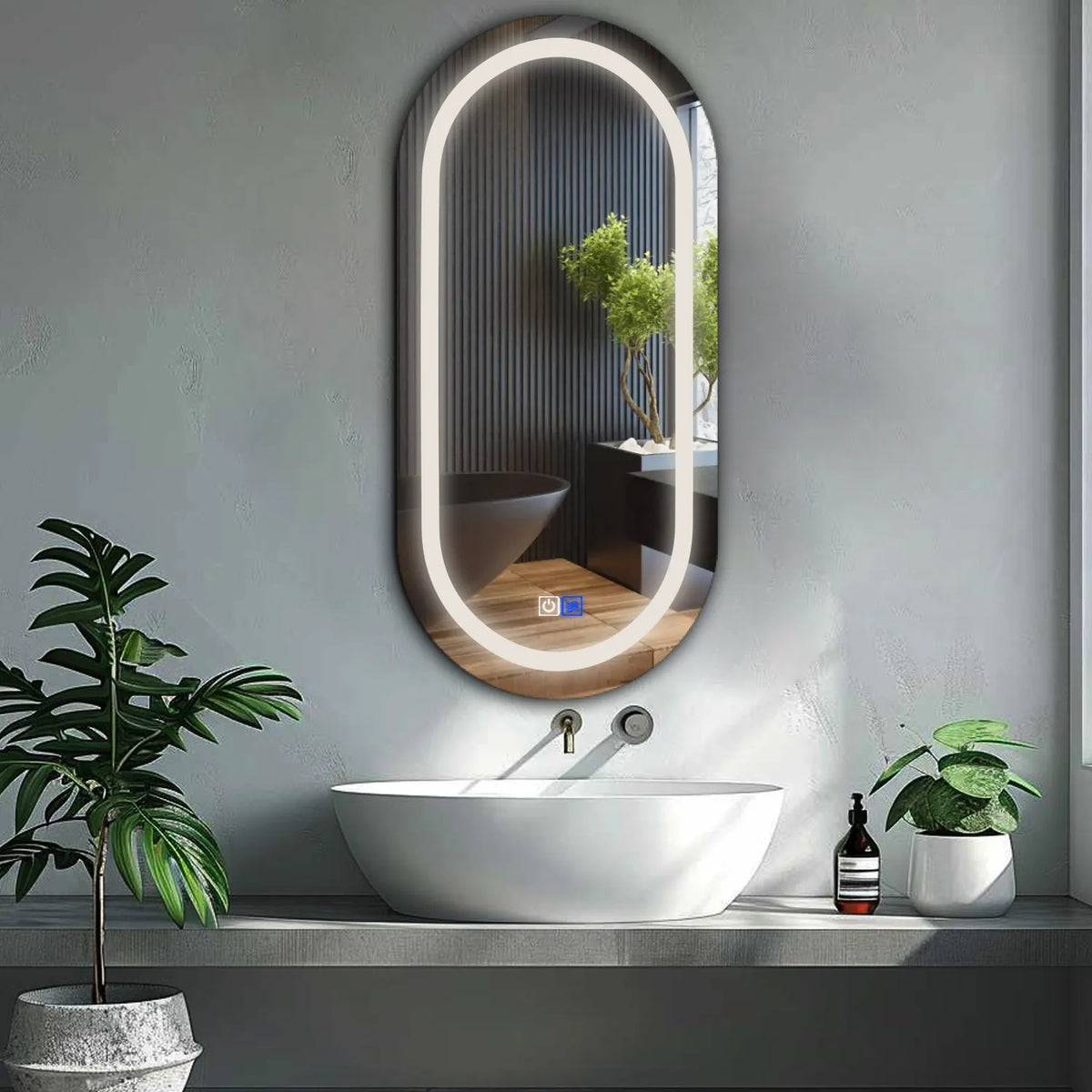 Miroir LED Ovale | boutons tactiles | Fonction Anti-Buée | Lumière blanche neutre - Reyze Série Salono Modèle 1