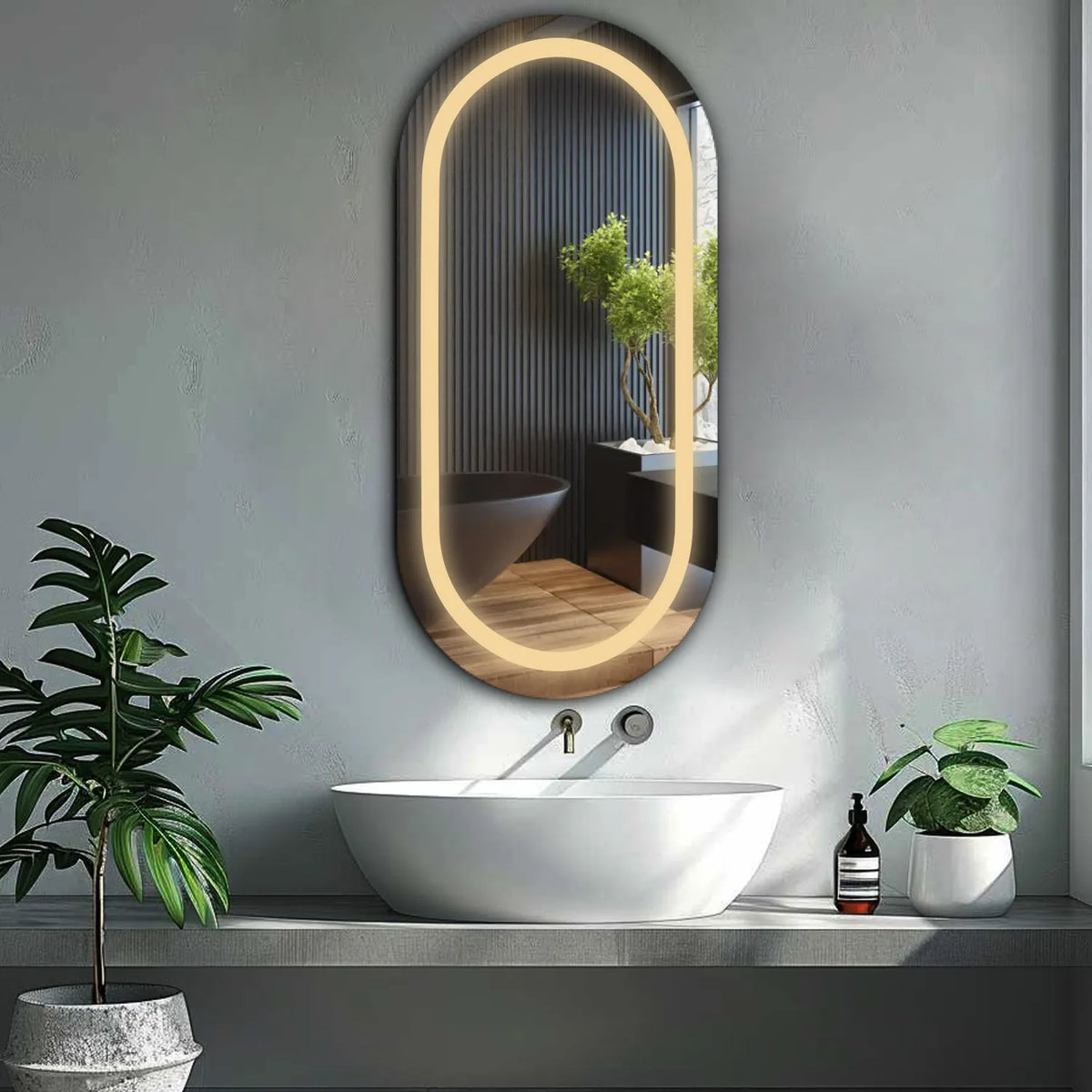 Miroir LED Ovale | Sans Boutons Tactiles | Lumière Blanche Chaude - Reyze Série Salono Modèle 1