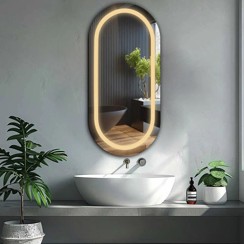 Miroir LED Ovale | Sans Boutons Tactiles | Lumière Blanche Chaude - Reyze Série Salono Modèle 1